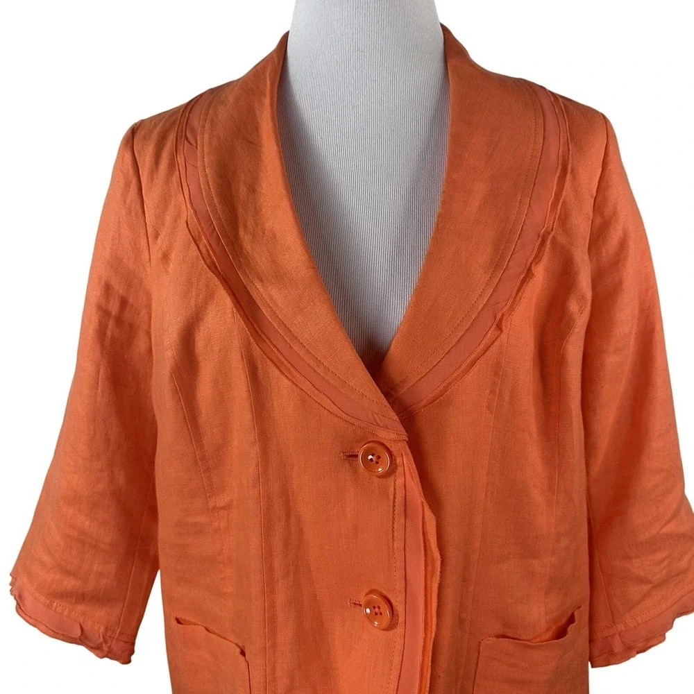 Kim‎ Rogers Petite Orange 100% Linen 3/4 Sleeve Blazer Jacket Womens PL